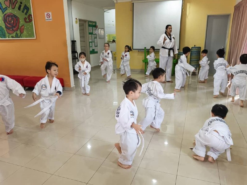 Children practising taekwondo together at Dloving